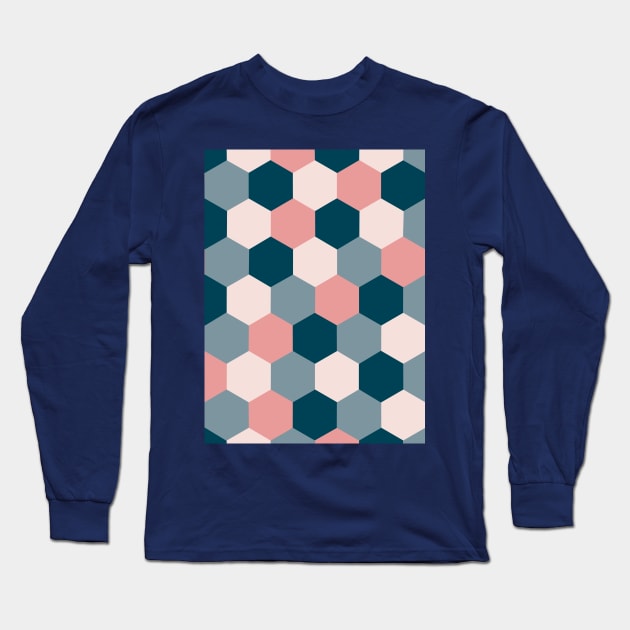 Blush Pink and Blue Geometric Shapes Long Sleeve T-Shirt by OneThreeSix